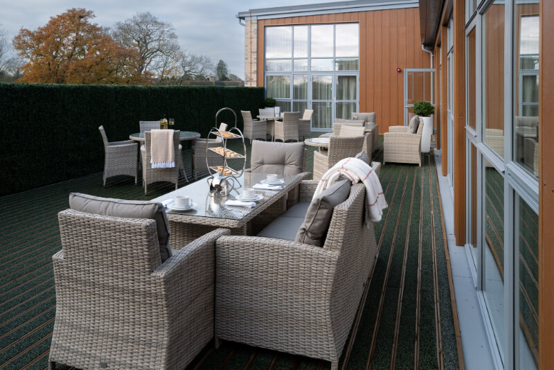 Terrace seating at Valerian Court